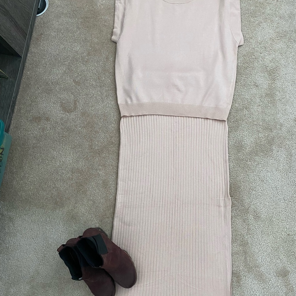 Brand new never worn Sleeveless light Pink Knit Sweater top and long skirt